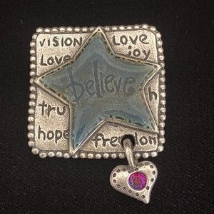 AJMC Vintage Brooch Pin Believe Star with Heart Hope Love Joy Freedom Vision